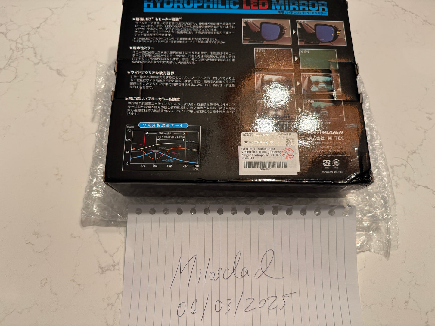 Mugen Hydrophilic LED Side Mirrors -  76200-XNR-K1S0